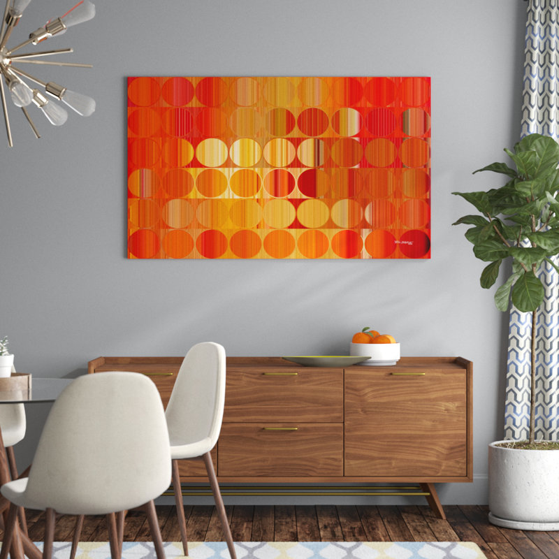 Mark Lawrence, «Circles and Squares», LV III. «Orange Fire», reproduction d'impression sur toile tendue, H 36 po x l 60 po