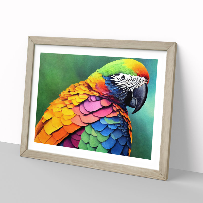 Colourful Parrot Vol.3 1 Piece Single Picture Frame Wall Art, 25cm H x 34cm W x 2cm D, Oak Framed