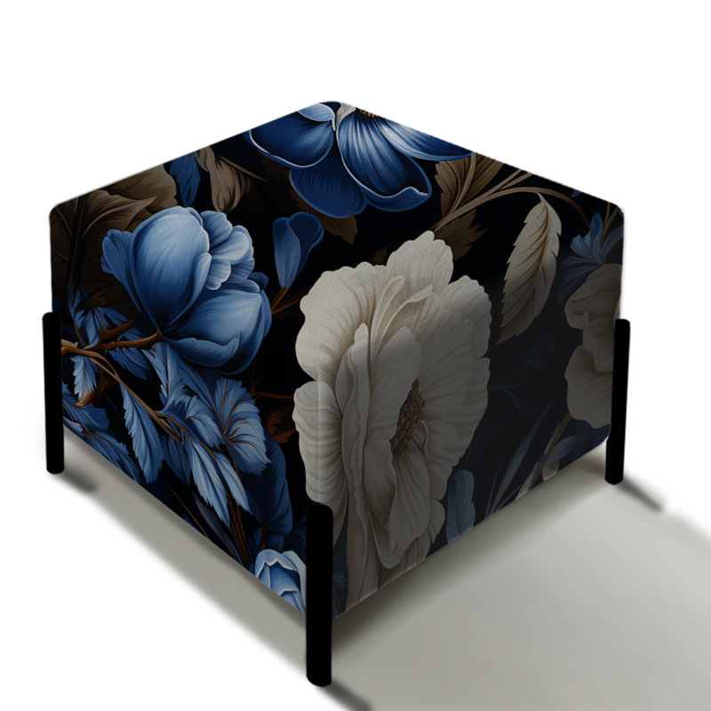 Repose-pieds carré bleu à motif floral victorien III
