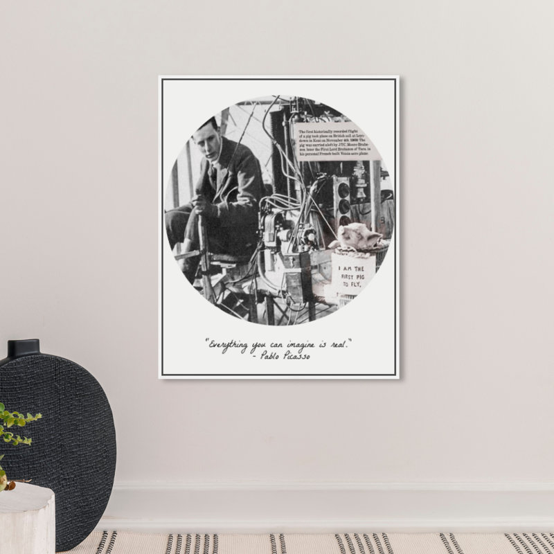 Ists First Pig To Fly - Print on Canvas, White Framed, 36" H x 30" W x 1.5" D