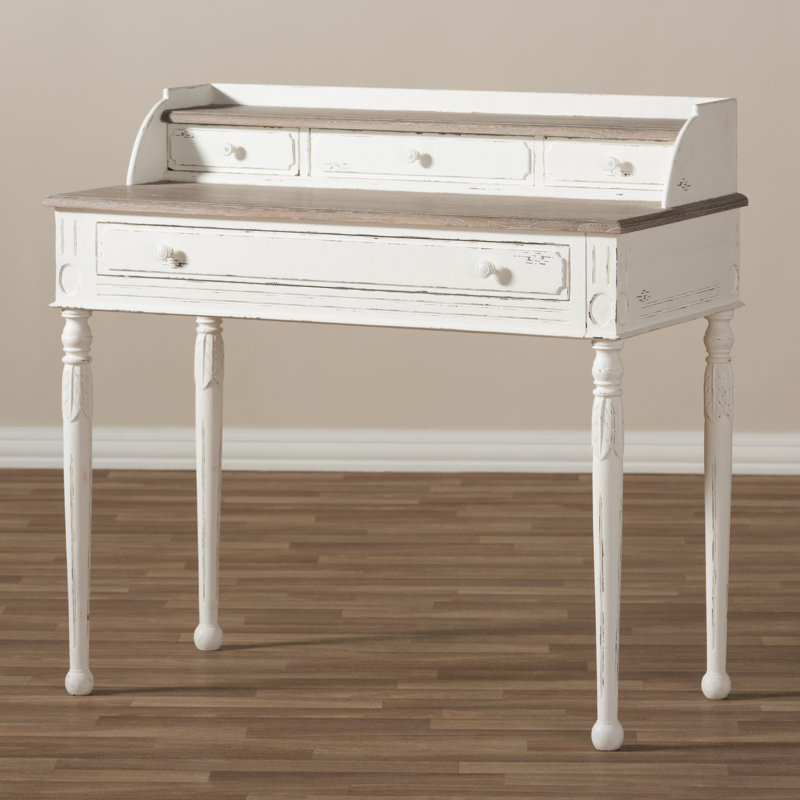 Anjou Chic White and Light Brown Writing Desk with Storage
