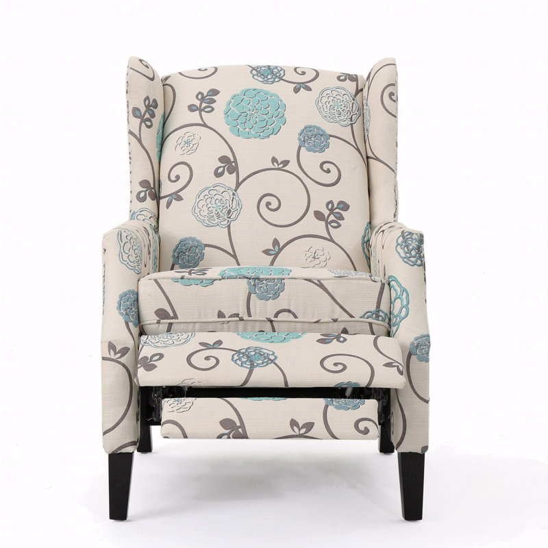Fauteuil inclinable avec accoudoirs en tissu avec garniture cloutée et dossier en bois