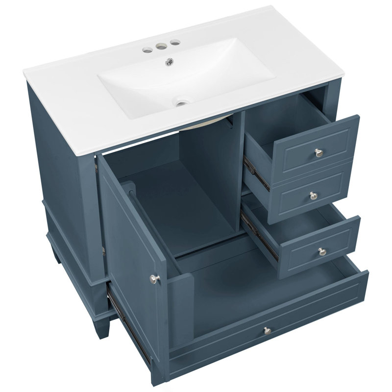 Meuble-lavabo autoportant avec tiroirs, Bleu