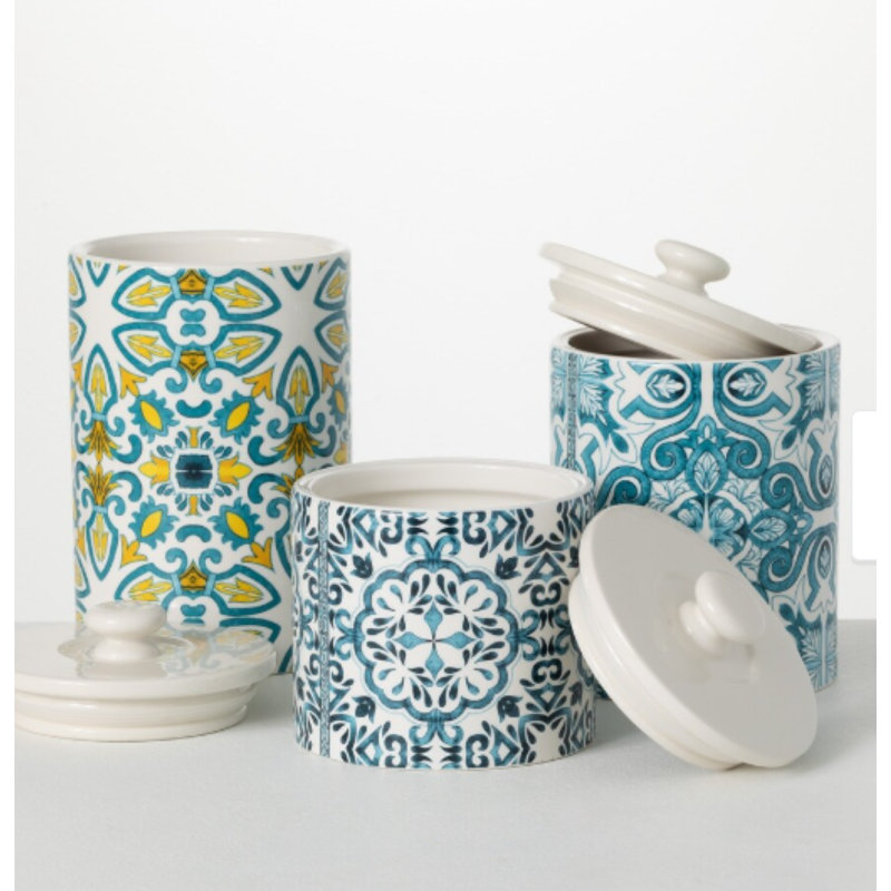 Ensemble de 3 boîtes à motifs en dolomite multicolores
