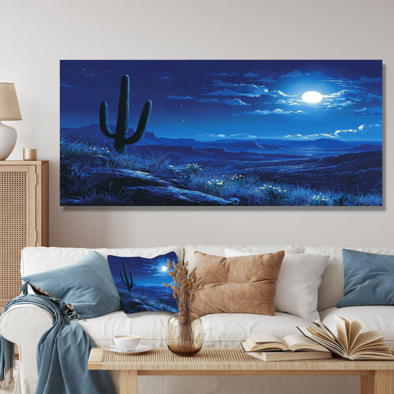 Marecz Saguaro Cactus sous les étoiles I - art mural cactus, H 28 po x l 60 po, Toile tendue, Ne s’applique pas