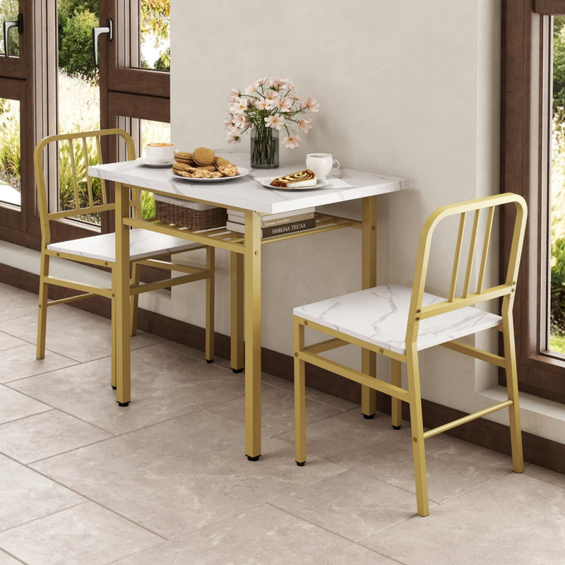 2 - Person Dining Set, White, Gold