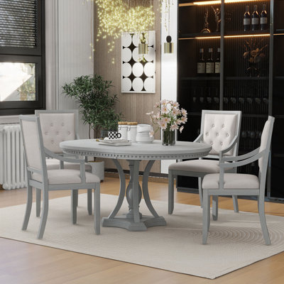 5-piece Dining Set Extendable Round Table and 4 Chairs