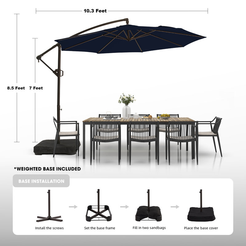 10' Octagon Cantilever Umbrella with Weighted Base, Navy