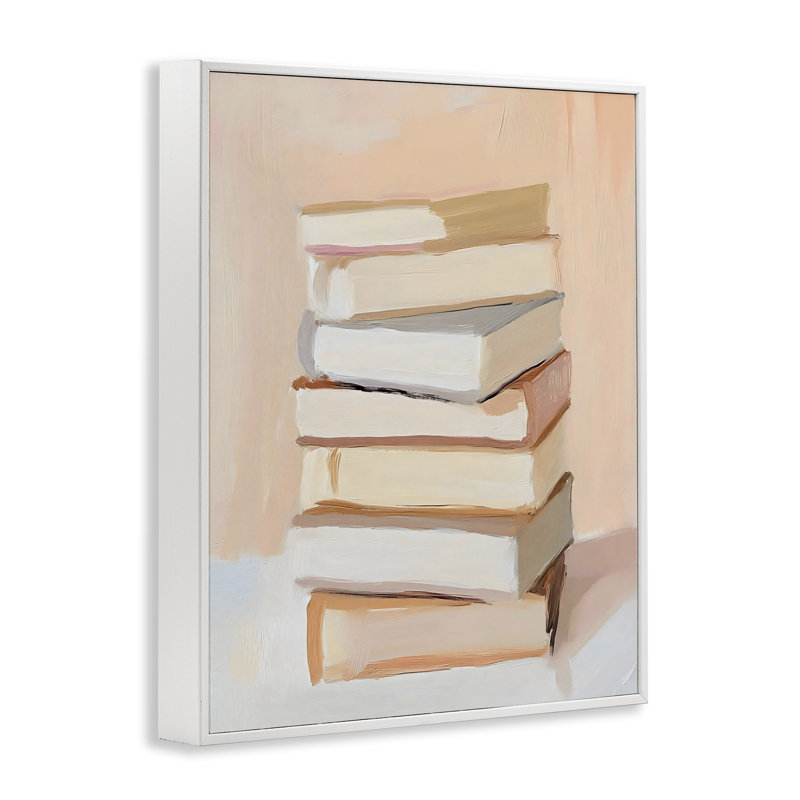 Giclée à pile de livres, par LSR Design Studio, H 14 po x l 11 po, Estampe numérique encadrée blanc bord de mer