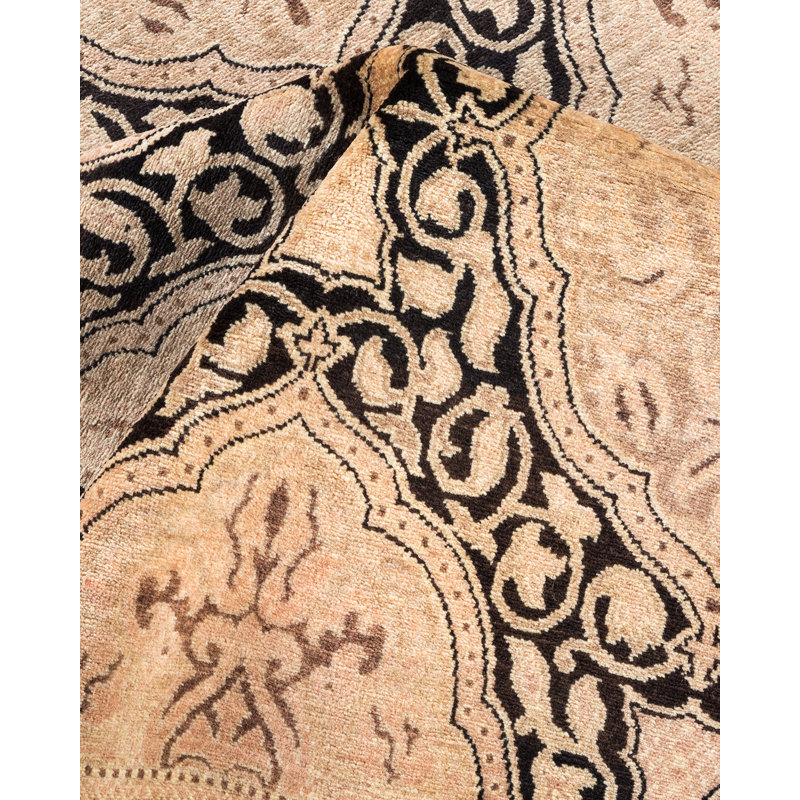 Tapis noir / beige noué à la main de conception unique 6 pi 2 po x 8 pi 8 po Keenan
