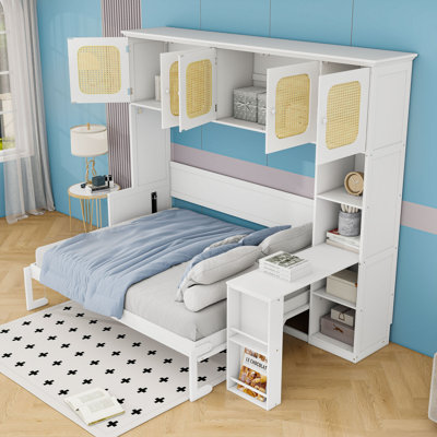Full Wood Murphy Bed with Built-in-Desk