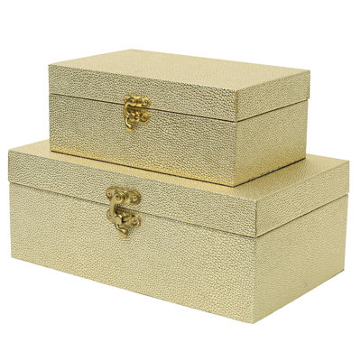 Faux Shagreen Leather Decorative Storage Boxes Set Of 2, Ivory