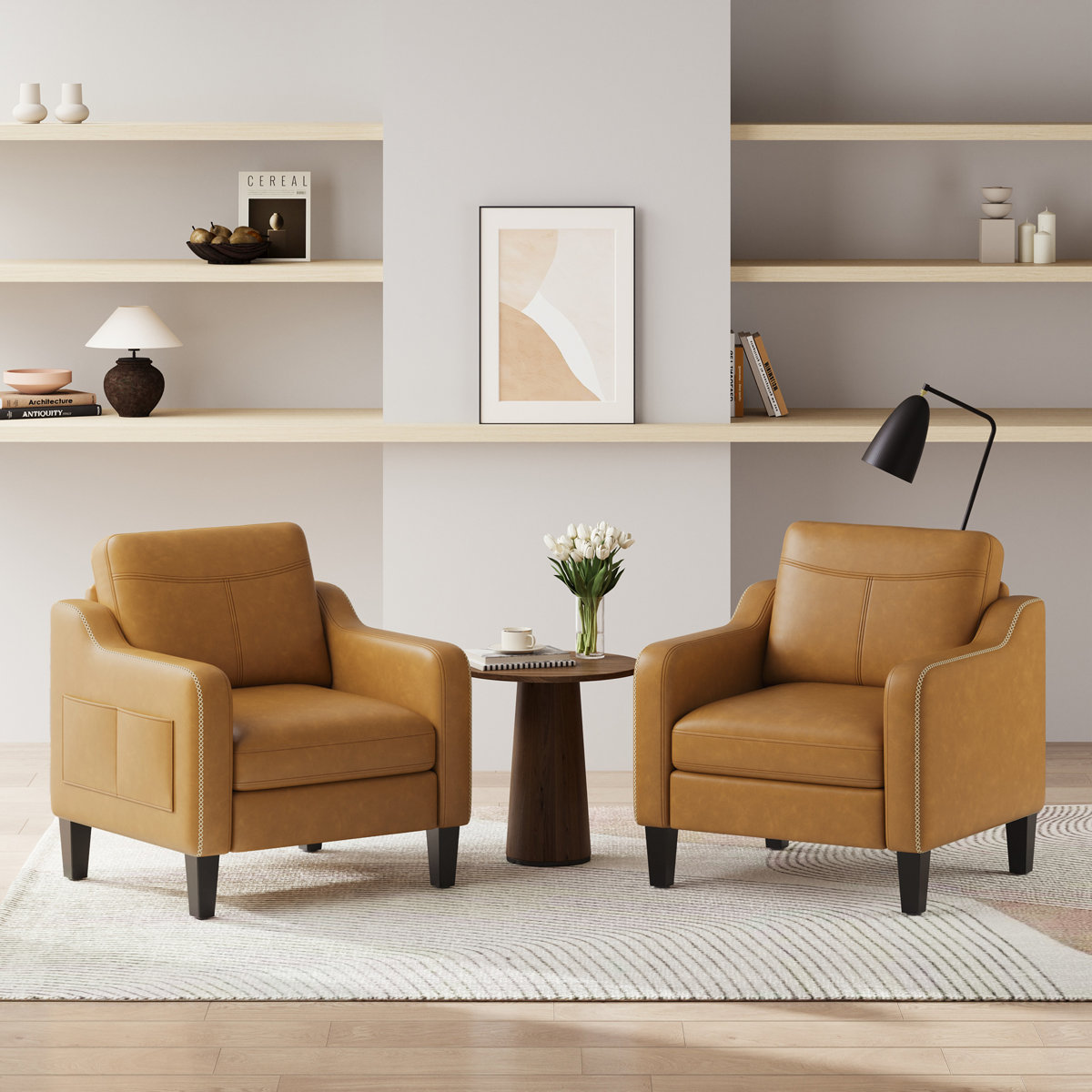 Latitude Run® Wide Upholstered Accent Chair Faux Leather Armchair ...