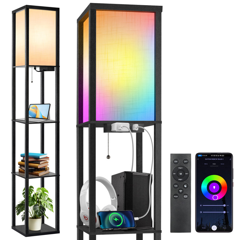 Lampe sur pied à DEL 63 po avec télécommande et tablettes Nevaen