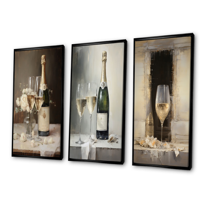 Leurre Legacys champagne et verre, Cadre flottant noir, H 28 po x l 36 po