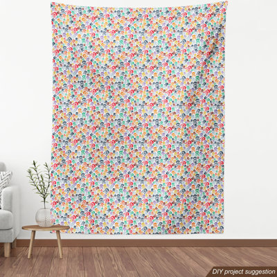 Multicolore, tissu de crâne d'Ambesonne par The Yard, impression de motifs de crânes colorés et os croisés sur le thème de l'Halloween, tissu décoratif pour le revêtement et les accessoires de maison
