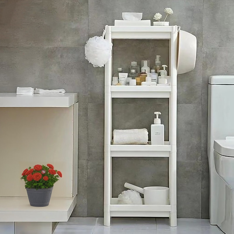 4 Tier Plastic Shelf Stand, 14X9.5X39", With Rectangle Plastic Mesh Trays, Shower Caddy Organizer, Storage Organizer, Great For Bathroom, Shower, Kitchen Pantry 5584A117FB644796BA6C682E1E1C5C3C