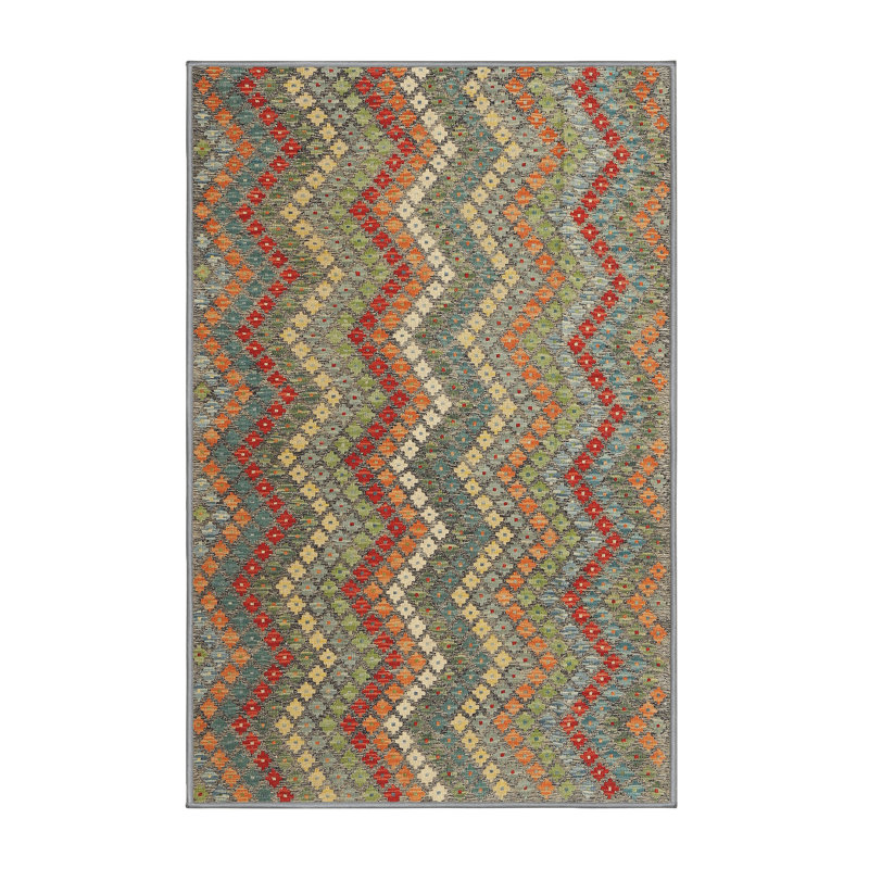Tapis vert marine / orange Delle, Rectangle 5 pi x 7 pi