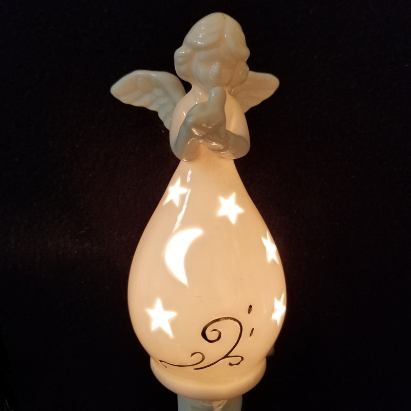 Ange en porcelaine avec étoiles et veilleuse lune