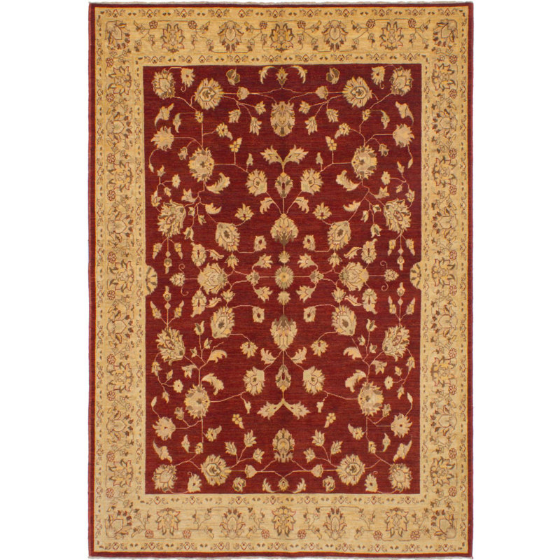Tapis unique en laine noué à la main style Hamadan des années 1980 de 6 pi 4 po x 9 pi 3 po rouge Prxedes