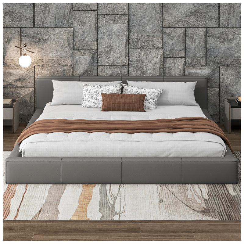 King Stylish Grey Upholstered Bed, King