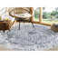 Tapis oriental rond 7 pi 10 po x 7 pi 10 po gris argenté avec motif persan effacé en laine et soie pure noué à la main