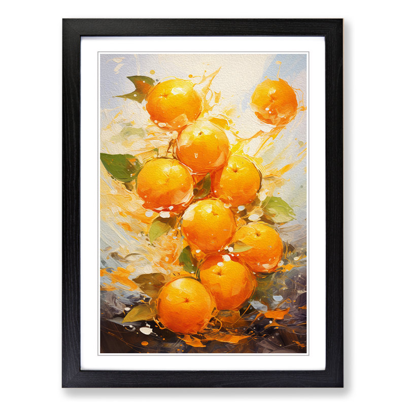 Orange Fruit Impressionism - Single Picture Frame Print on Wood, 34cm H x 25cm W x 2cm D, Black Framed