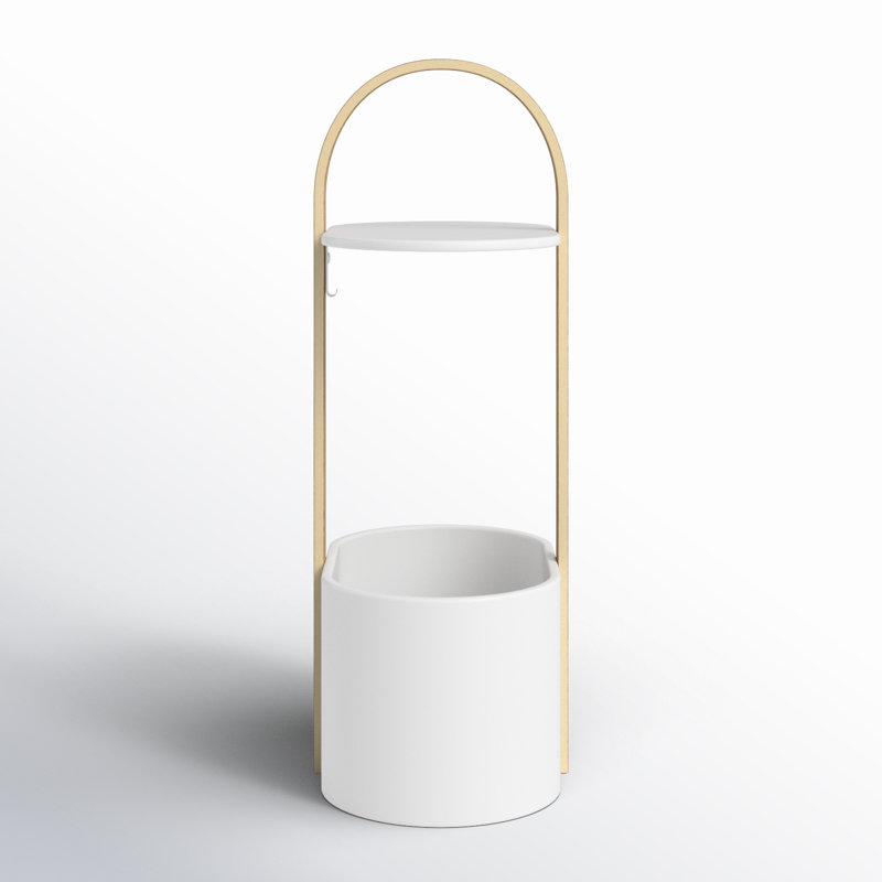 Bellwood Modern Round Wood & Metal End Table with Cable Management