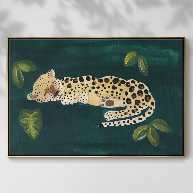 Toile tendue avec châssis Lethargic Leopard II, Encadrement doré, H 27 po x l 41 po x P 2 po