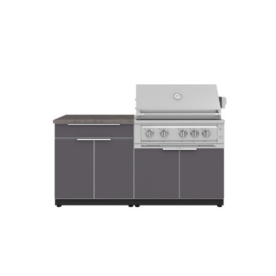 Ensemble de 4 armoires en aluminium pour cuisine extérieure avec barbecue Platinum de 91 cm (36 po) fonctionnant au propane et comptoir en pierre reconstituée Saga Gray de 81 cm (32 po).
