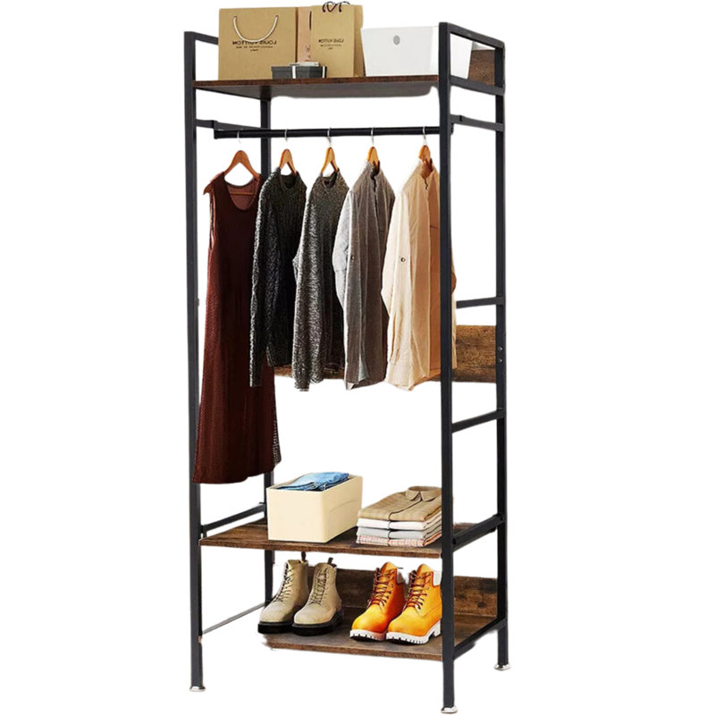 Bayshore Industrial Rustic Open Wardrobe Garment Rail With Storage Shelves