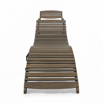 Outdoor Wood Foldable Chaise Lounge with Mesh