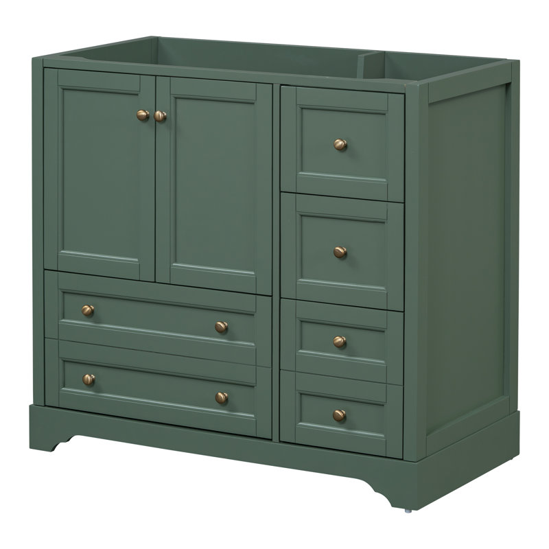 Meuble-lavabo autoportant en bois massif avec 4 tiroirs, tablette et portes à fermeture en douceur - lavabo de lavabo non inclus