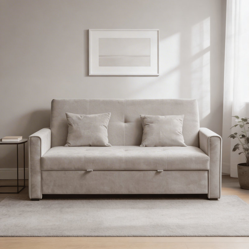 Nyrell 2 Seater Extra Wide Fabric Sofa Bed, Beige Velvet