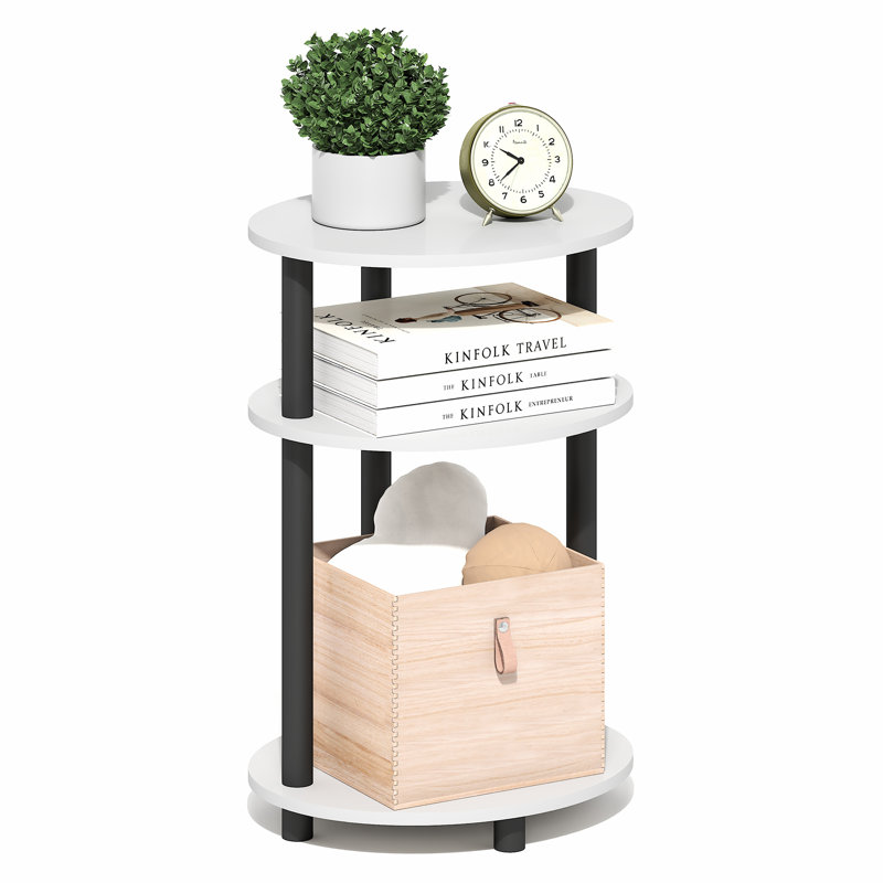 Furinno TURN-N-TUBE Night Stand, 3-Tier 23" Tall Oval Nightstand, Bedside Table with Open Shelving for Bedroom, Living Room, White