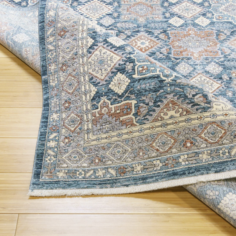 Florance Amalfi Transitional Patchwork Blue Polyester and Acrylic Area Rug, Rectangle 5'3" x 7'5"