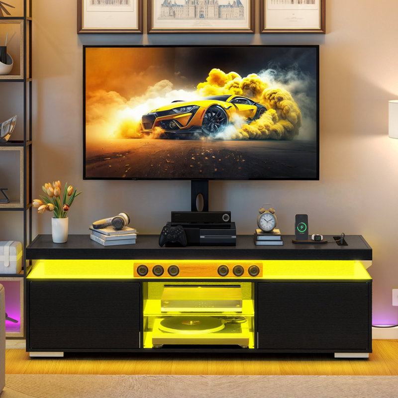  Meuble télé moderne, meuble télé, meuble télé avec support télé ajustable, support télé et bande DEL, Noir, noir, noir, noir