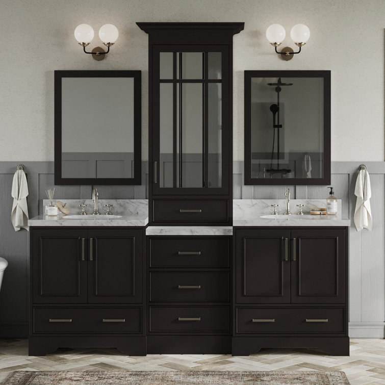 85'' Double Bathroom Vanity with Carrara Marble Top with Mirror