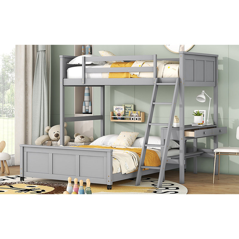 Lit superposé avec bureau, Gris, Jumeaux sur complet