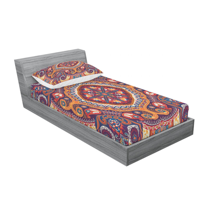 Ensemble de draps motif cachemire, Ensemble de draps pour lit simple avec un drap-hou