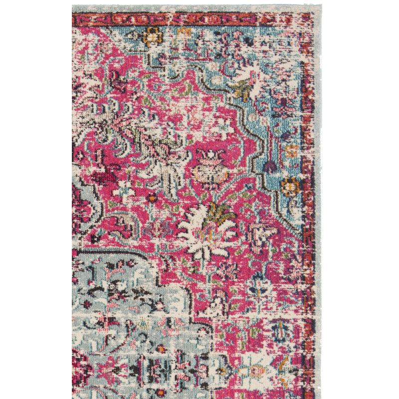 Tapis fuchsia / bleu sarcelle Felty, Carré 8 pi