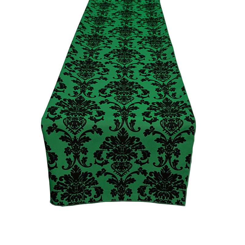 Poplin Damask Table Runner, 120" L x 12" W, Valley Green