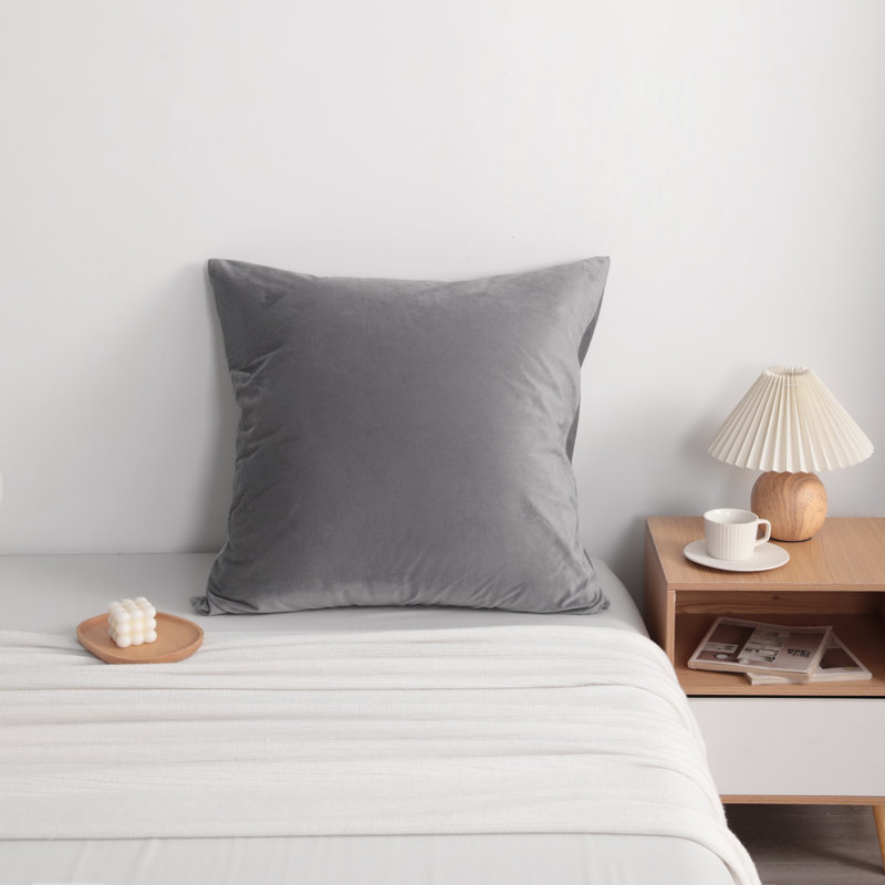  Housse de coussin carré en velours, 24 po x 24 po, Gris clair