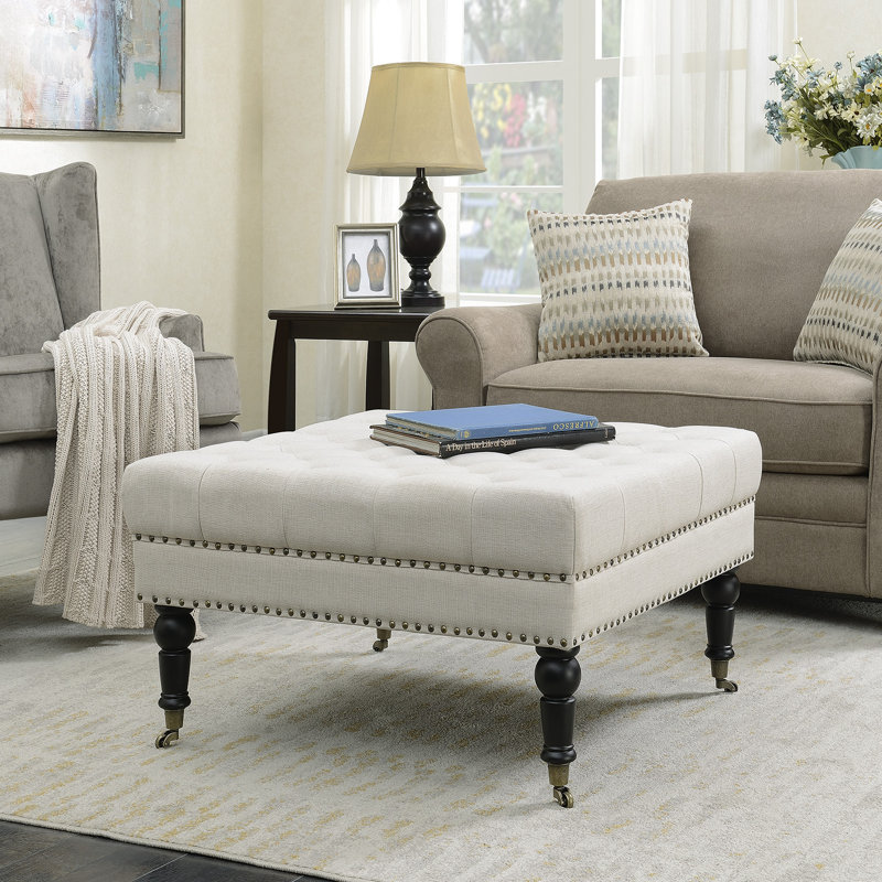 Botnick Upholstered Ottoman, Beige Polyester Blend