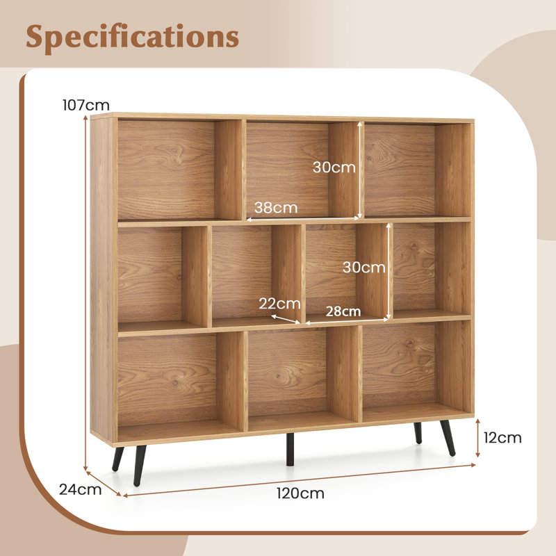107cm H Metal Standard Bookcase, Yellow, (10 Shelves) 107cm H x 120cm W x 24cm D