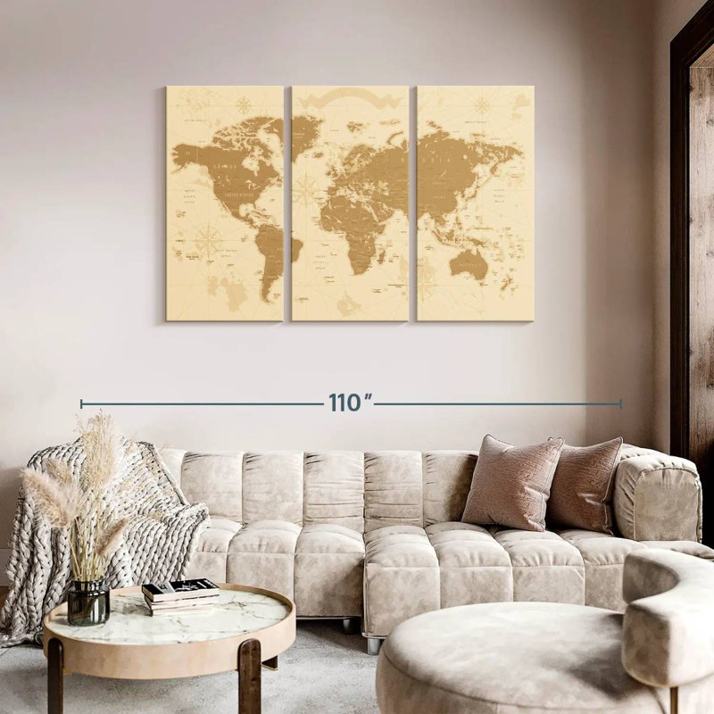 'Amber World Map, 48" H x 74" W
