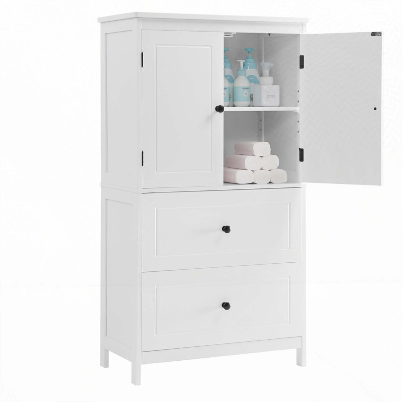 43"H Freestanding Bathroom Cabinet With Adjustable Shelf And Drawers, White