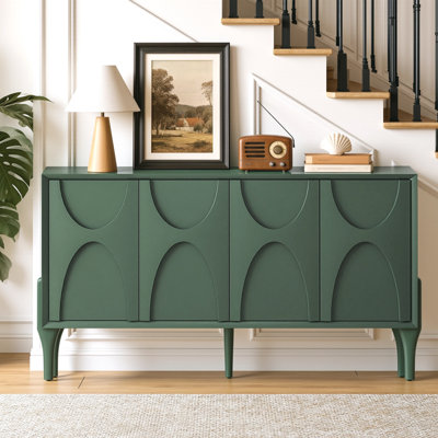 59" Storage Sideboard Cabinet, Mid-Century Modern Buffet with Adjustable Shelves and Solid Wood Legs for Dining Room or Living Room ，Green