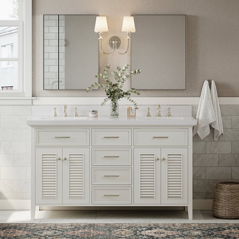 Kensington 61'' W Double Vanity, White, Rectangular, Pure White Quartz