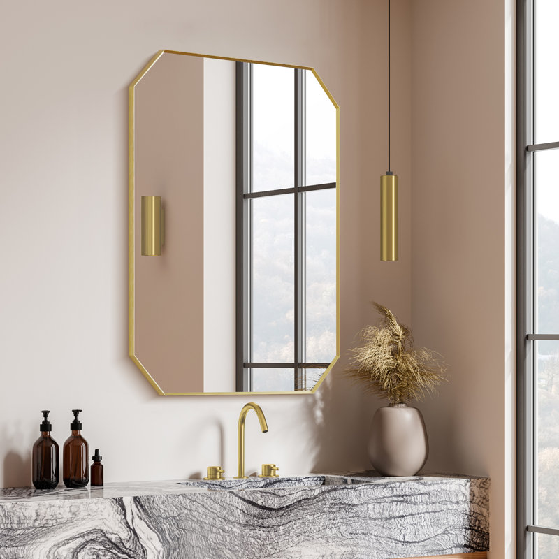 Miroir mural de salle de bain Kellett, Or brossé, 29,5 po x 36 po